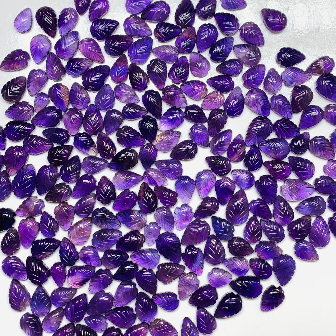 10,20,30,40,50 pcs Incredible AAA Quality 100% Natural Amethyst Leaf Shape Carved Loose Gemstone Lot For Jewelry 6X4 12X8 mm AG-14