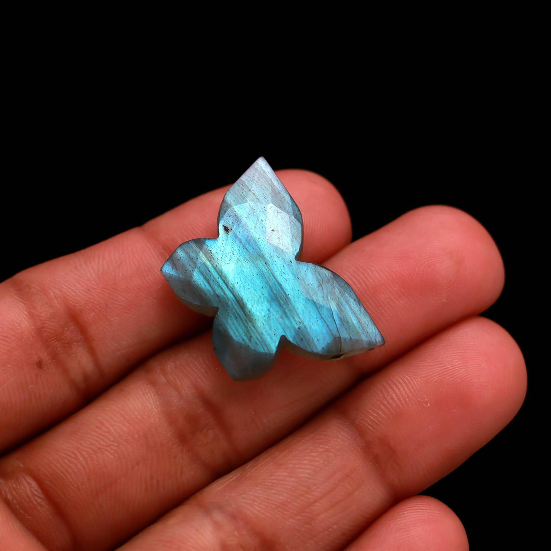 1 Pc Natural Labradorite Faceted Butterfly Carving Beads: Carved Gemstone Charms for Jewelry Making, 18X28 MM