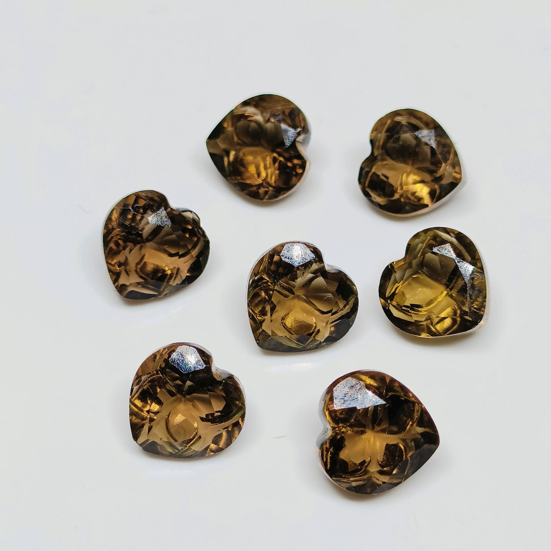 2,3,4,5,6 pcs 100% Natural Smoky Quartz Cut Faceted Heart Shape Gemstone, Carving, Smoky Quartz Gemstone, Cut Faceted Loose Gemstone 12 mm