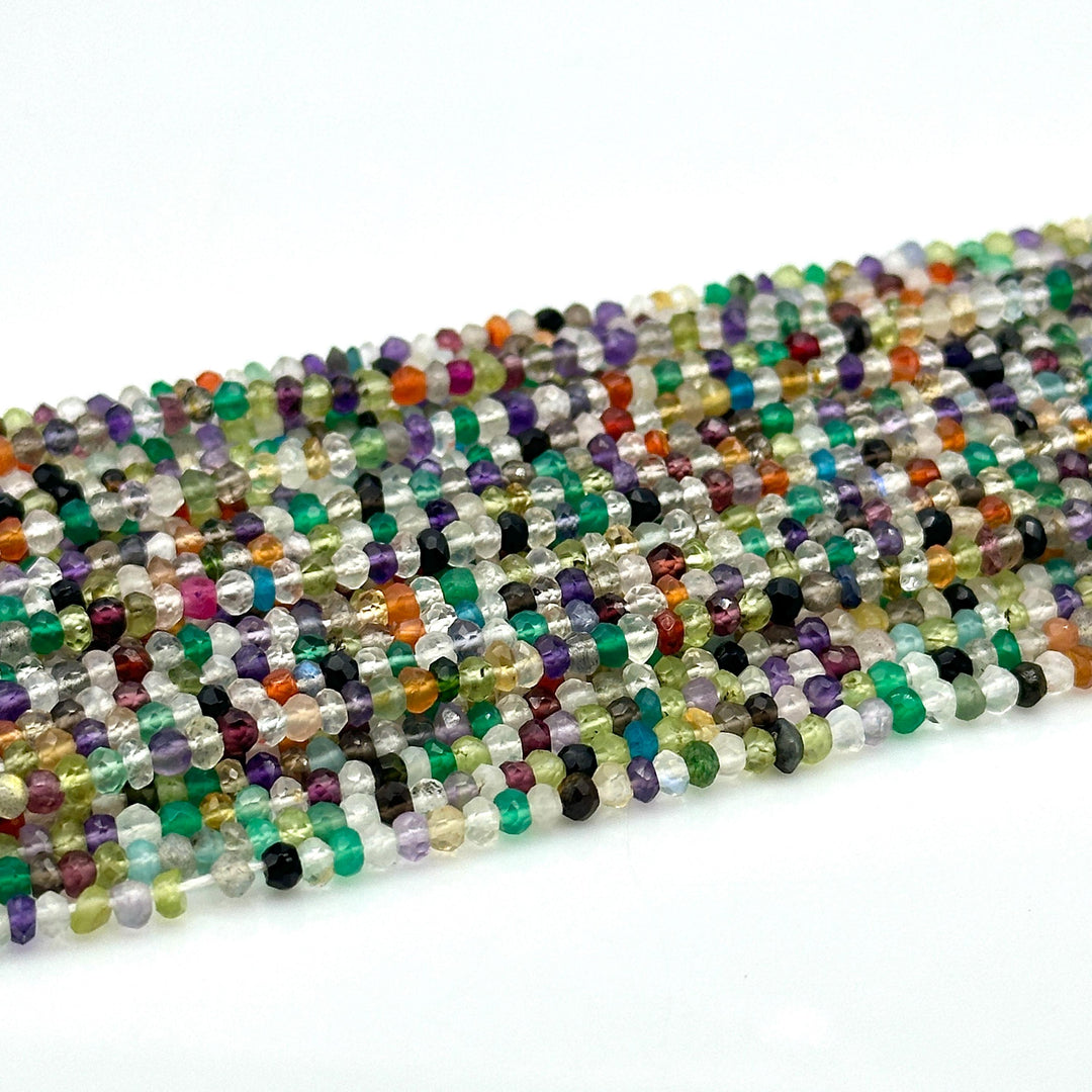 Natural Multi Gemstone Faceted Rondelle Beads, 3 MM Multi Gemstone Beads, 13 Inches Multicolor Rondelle Shape Loose Beads Strand for Jewelry