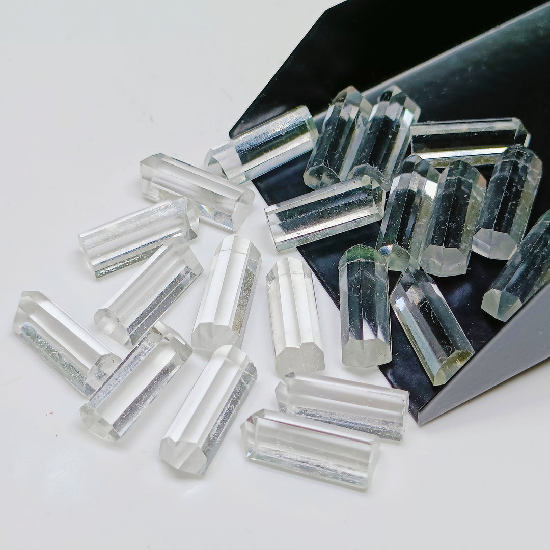 Natural Crystal Quartz Pencil Gemstone: Faceted Jewelry Stone (15X6 mm)