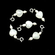 Natural White Moonstone and Pearl Charms, White Moonstone Heart Silver Charms, Gemstone Beads, Craft Making, 925 Silver Charms Wholesale