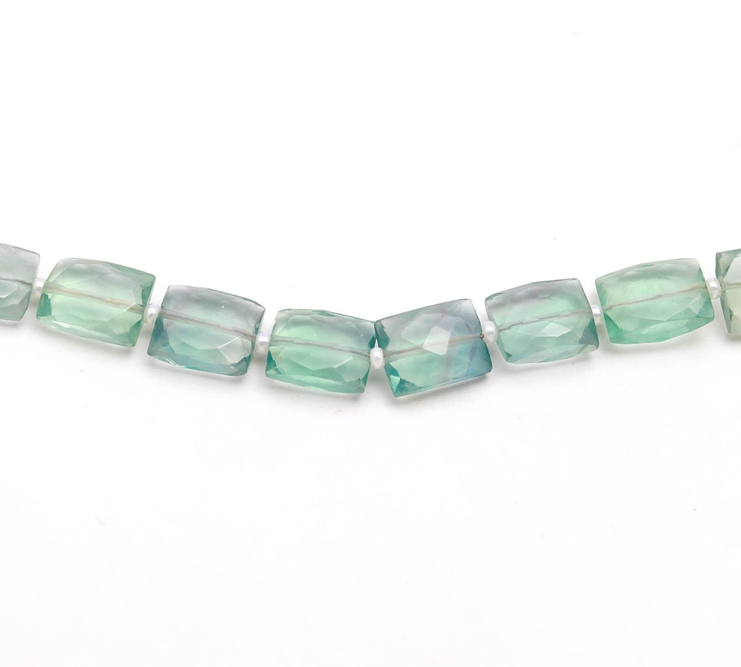 Faceted Green Fluorite Chicklet Beads, 8 Inch Strand