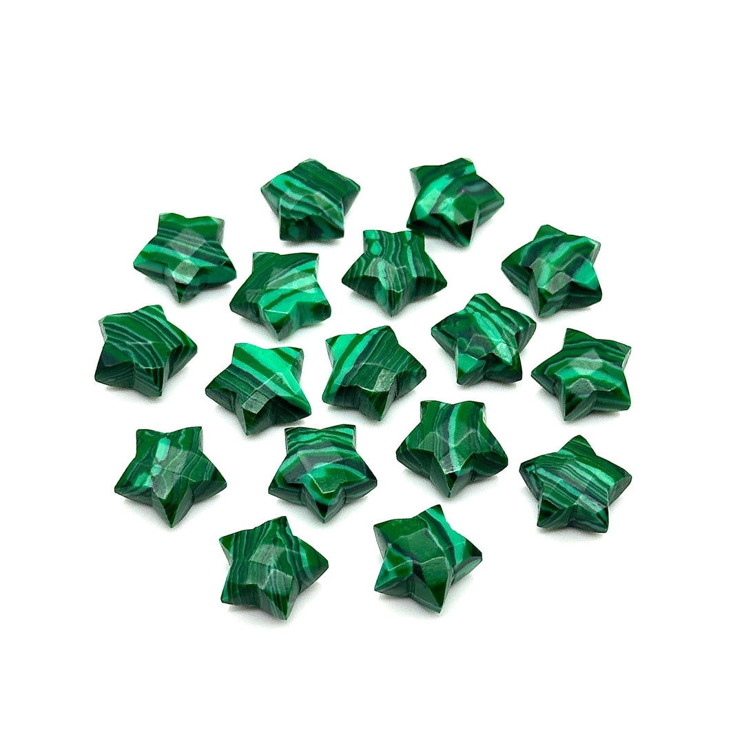 Hand Carved Malachite Star Beads: Faceted 10mm Briolettes