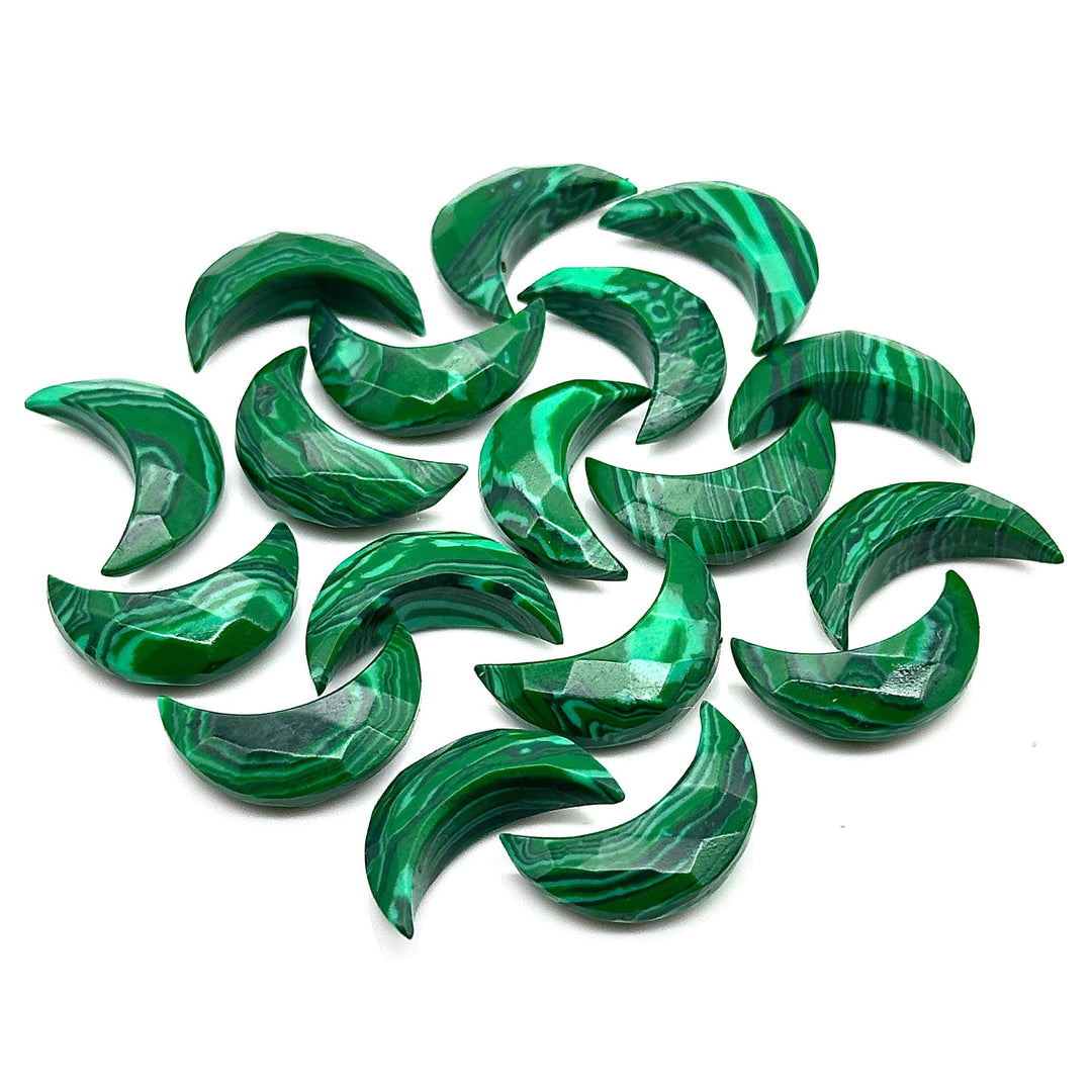 Faceted Malachite Crescent Moon Beads: 17mm Carved Gemstone Briolettes