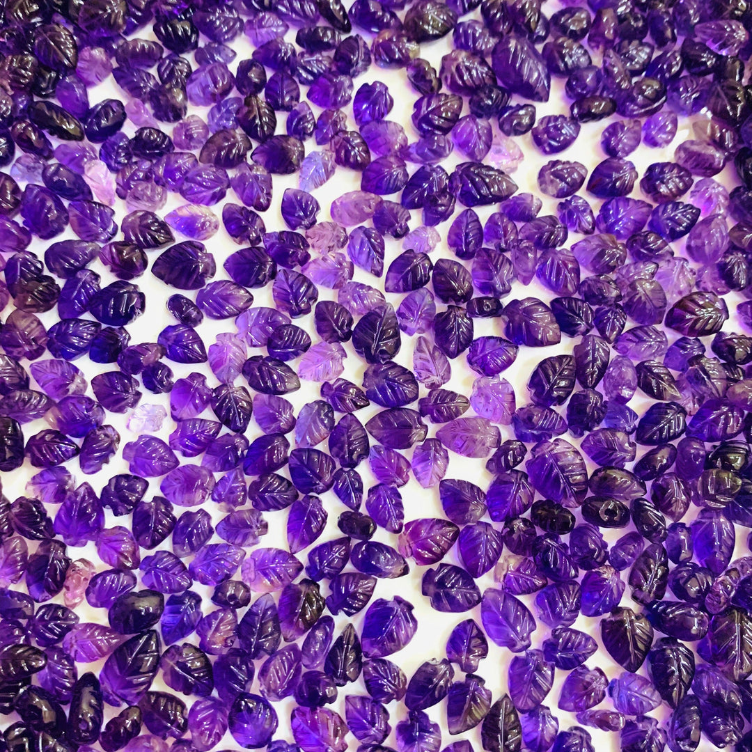 2,3,4,5,6 Pcs 100% Natural Amethyst Leaf Shape Carving Briolettes , Leaf Shape Carved Gemstone,  Carved Gemstone  For Jewellery 8 - 11 mm