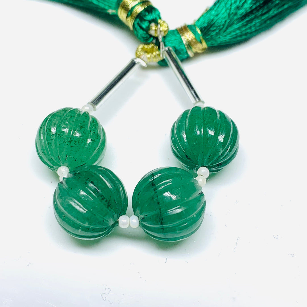 1,2,3,4,5 pcs 100% Natural Green Strawberry Carved Melon Shape Beads Strand, Melon Shape Gemstone, Gemstone For Jewellery, 12 mm