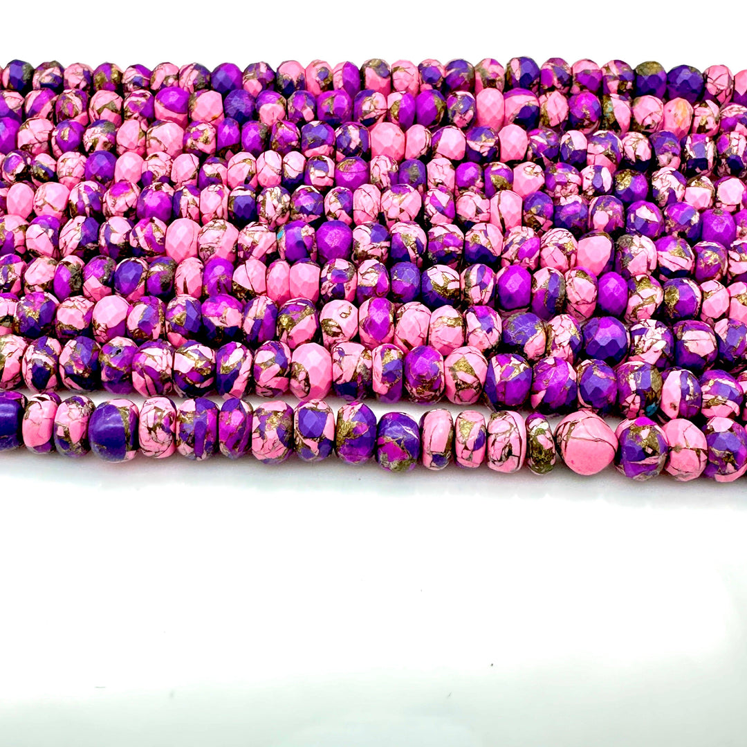 Purple Pink Copper Turquoise Beads, Copper Turquoise Faceted Rondelle Beads, 8-10 mm, 4 Inch Line, Wholesale Beads, Jewelry Making Beads