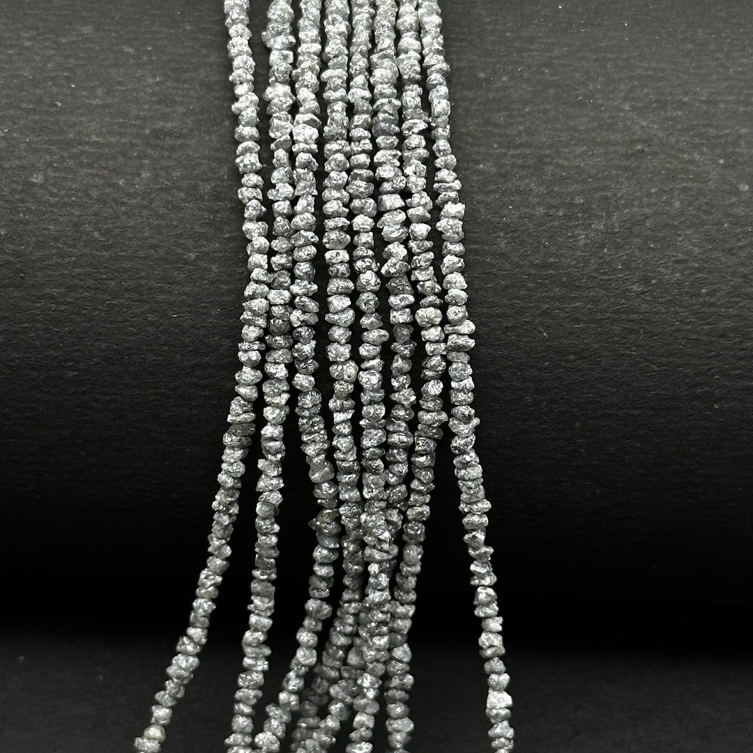 Raw Grey Diamond Beads: 1-2mm Uncut Nuggets, 8/16 Inch Strand