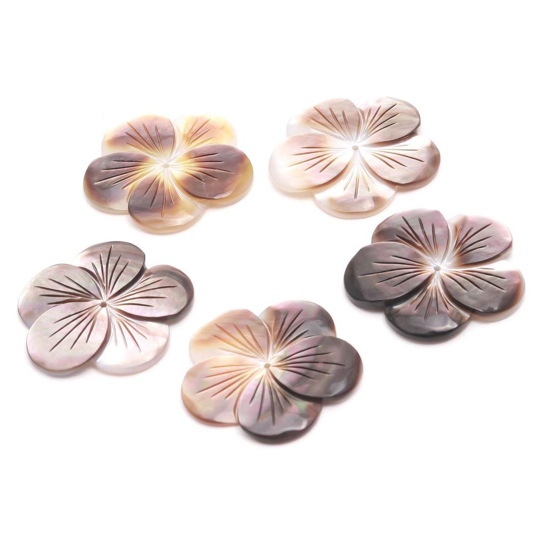 1 Pc Natural Black Mother of Pearl Flower Shape Carvings, Pearl Flower Shape Beads for Jewelry Making, Center Hole