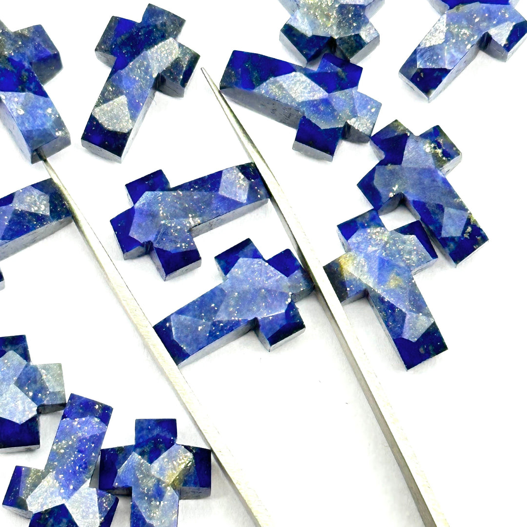 Lapis Lazuli Cross Shape Gemstone Beads, Faceted Cross Carving Beads, Healing Gemstone Beads, Holy Cross Loose Beads, Power Beads 15X10 MM