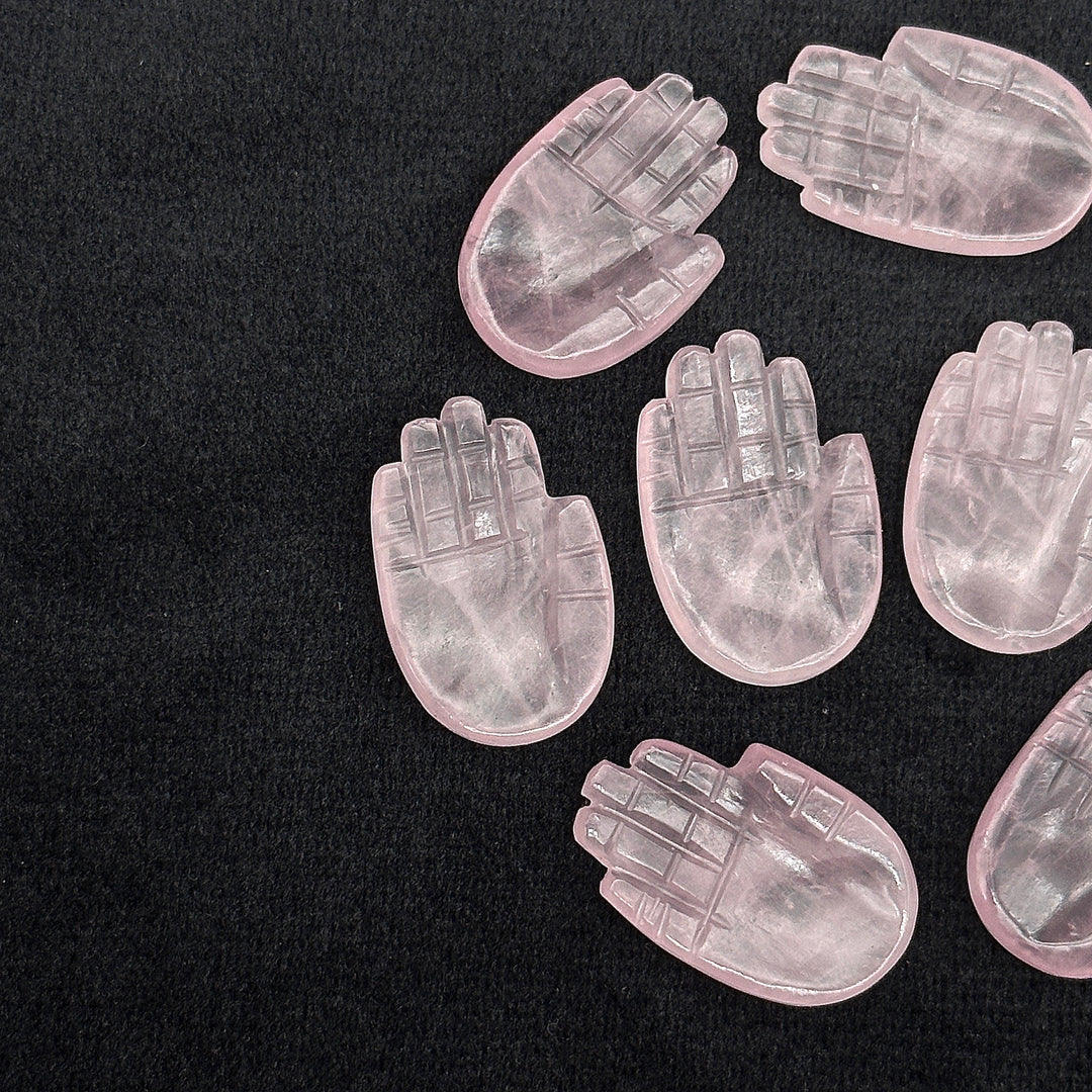 Natural Rose Quartz Hamsa Shape Carving Gemstones, 25 MM Palm Shape Gemstone, Healing Power Of Hamsa, Hand Carved Jewelry Making Charms