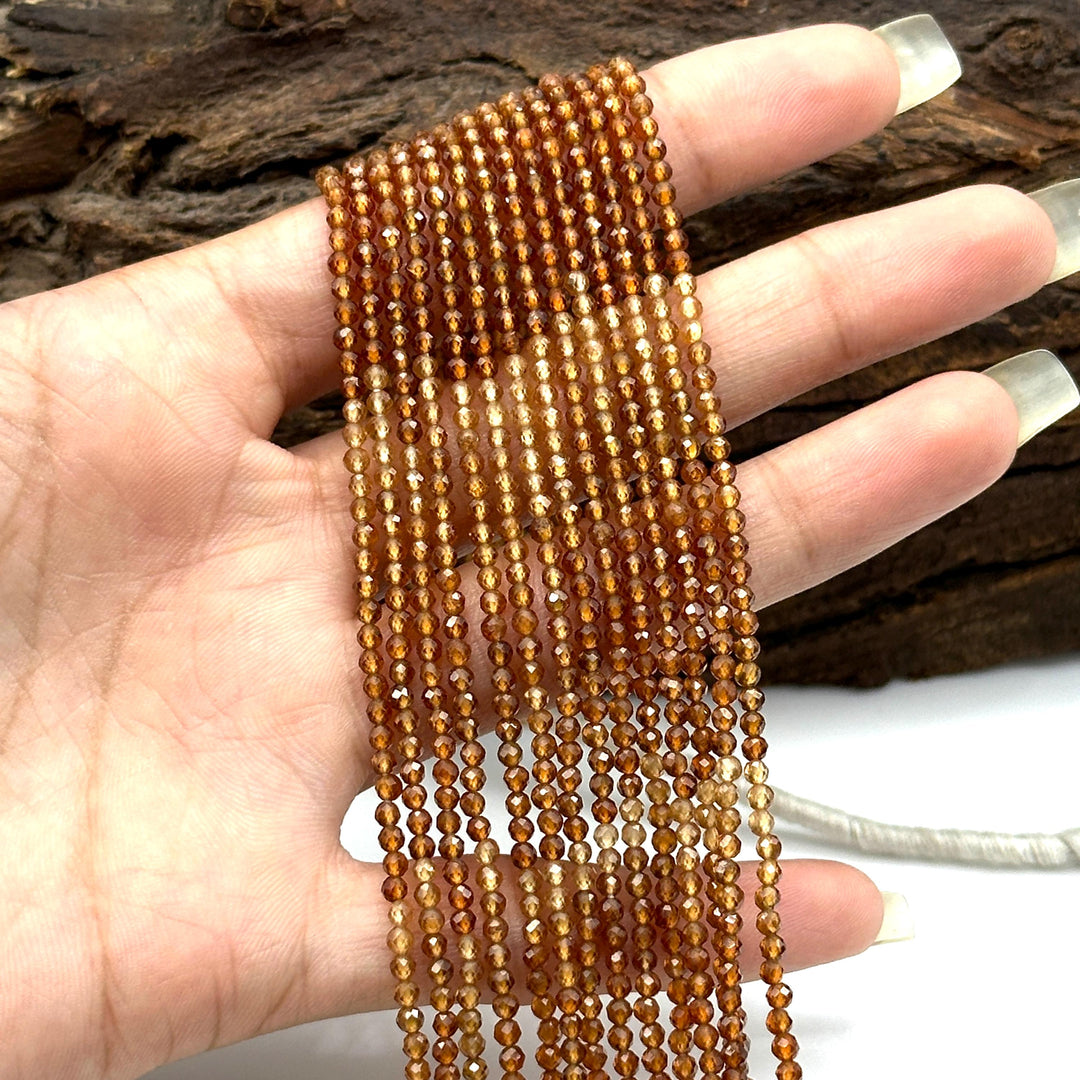 Natural Hessonite Shaded Faceted Round Shape Beads, 2 MM Brown Hessonite Gemstone Beads, 13 Inched Hessonite Loose Beads Strand for Jewelry