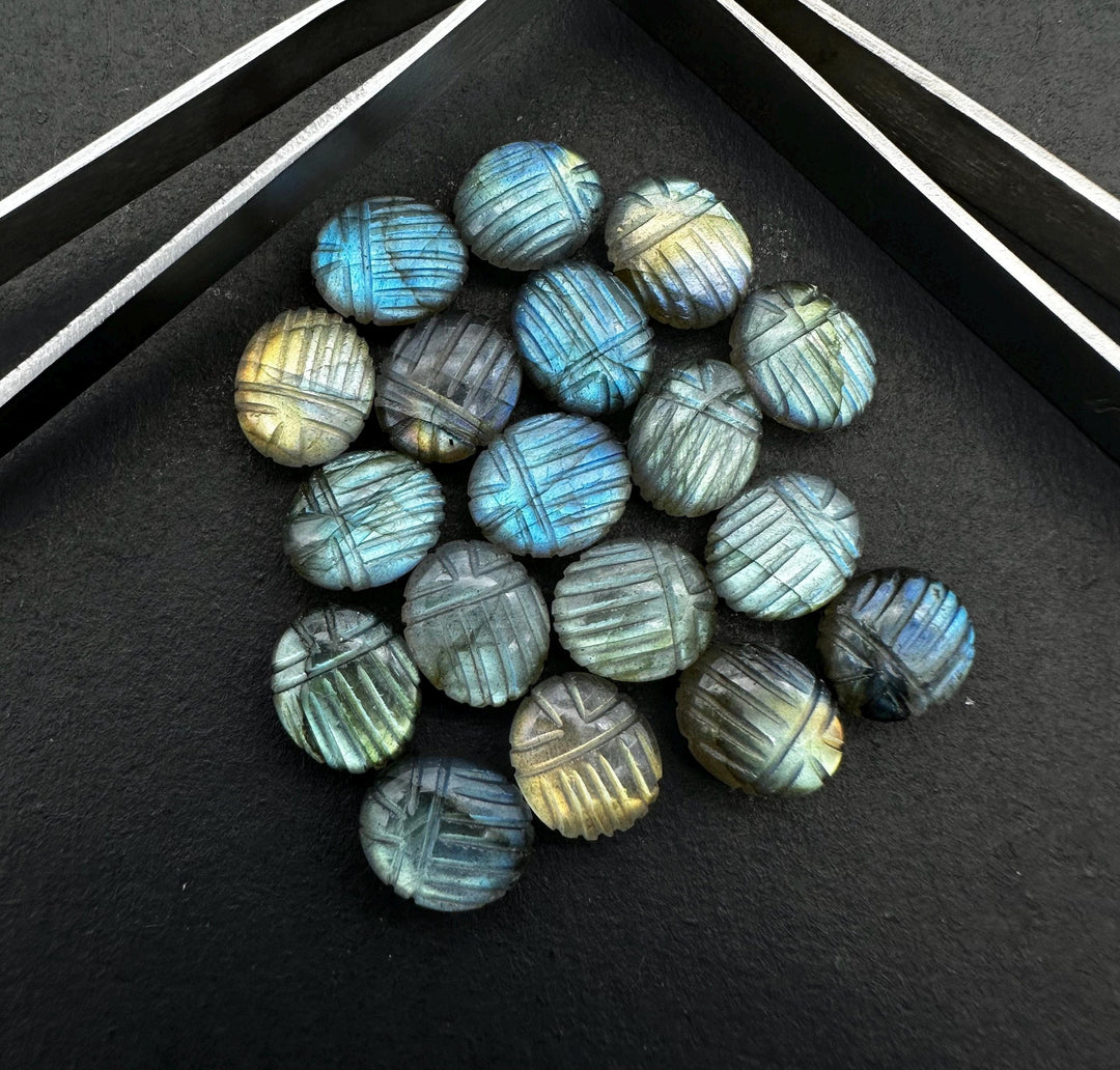 1,2,3,4,5 pcs Natural Labradorite Scarab Shape Gemstone Beads, Flashy Labradorite beetle Face Beads, Blue Fire Animal Carvings, 10X12 MM