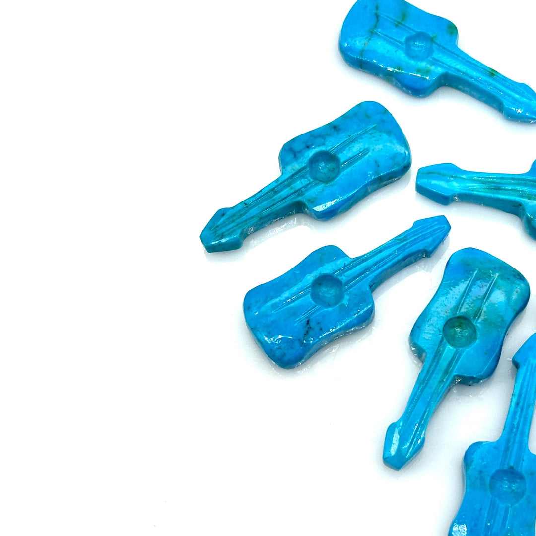 AAA Turquoise Guitar Shape Carving Beads, Blue Turquoise Guitar Shape Hand Carved Gemstone, 26 MM, Miniature Guitar Shape Gemstone