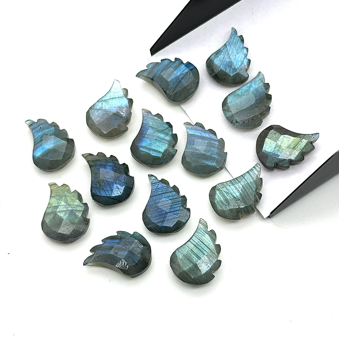 Natural Labradorite Leaf Shape Beads, Hand Carved Labradorite Leaf Shape Briolette's, Faceted Fancy Carvings for Jewelry Making, 11X15 MM