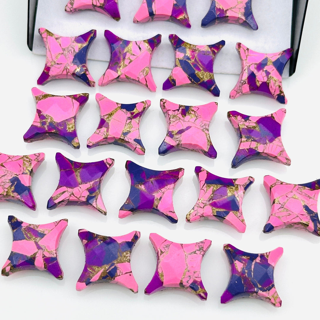 Unique Purple & Pink Turquoise Ninja Star Shape Beads, Carving Beads, Mohave Turquoise Gemstone Beads, 11X15 MM Jewelry Making Charms Beads