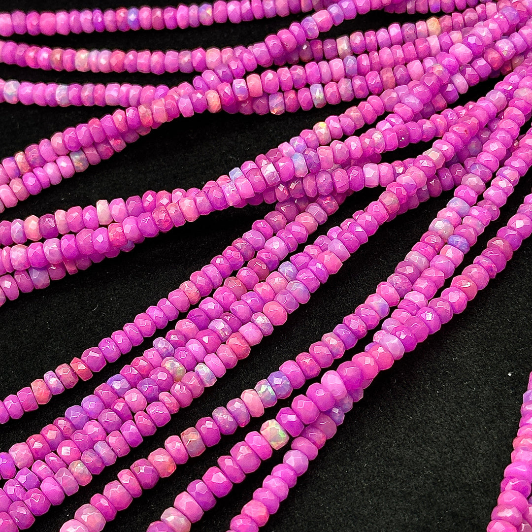 Beautiful Pink Lavender Opal Beads, Flashy Multi Fire Opal Beads, Faceted Rondelle Opal Beads, Welo Opal Beads Strand, 4-5 MM