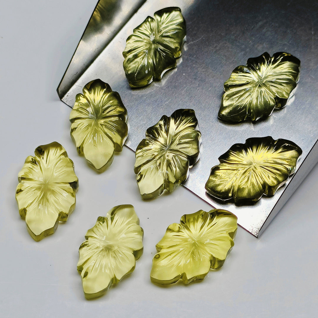 1,2,3,4,5 pcs 100% Natural Lemon Quartz Flower Shape Carved Gemstone, Flower Shape Carving, Carved Gemstone For Jewellery 20X12 mm