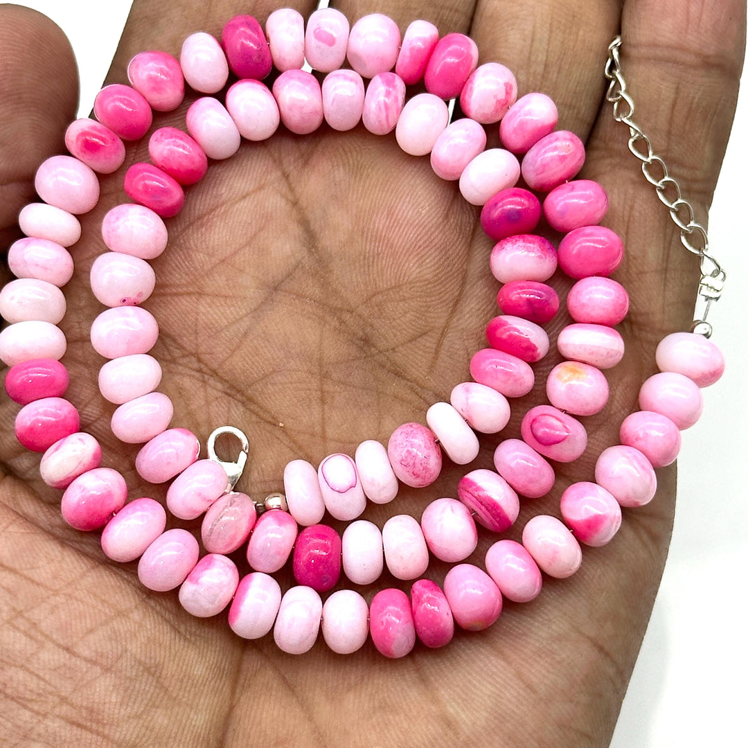 Lovely Candy Pink Opal Necklace, Handmade Beaded Necklace, 8 MM Opal Choker Beads Necklace, Shaded Opal Jewelry, Healing Stone, Gift For Her