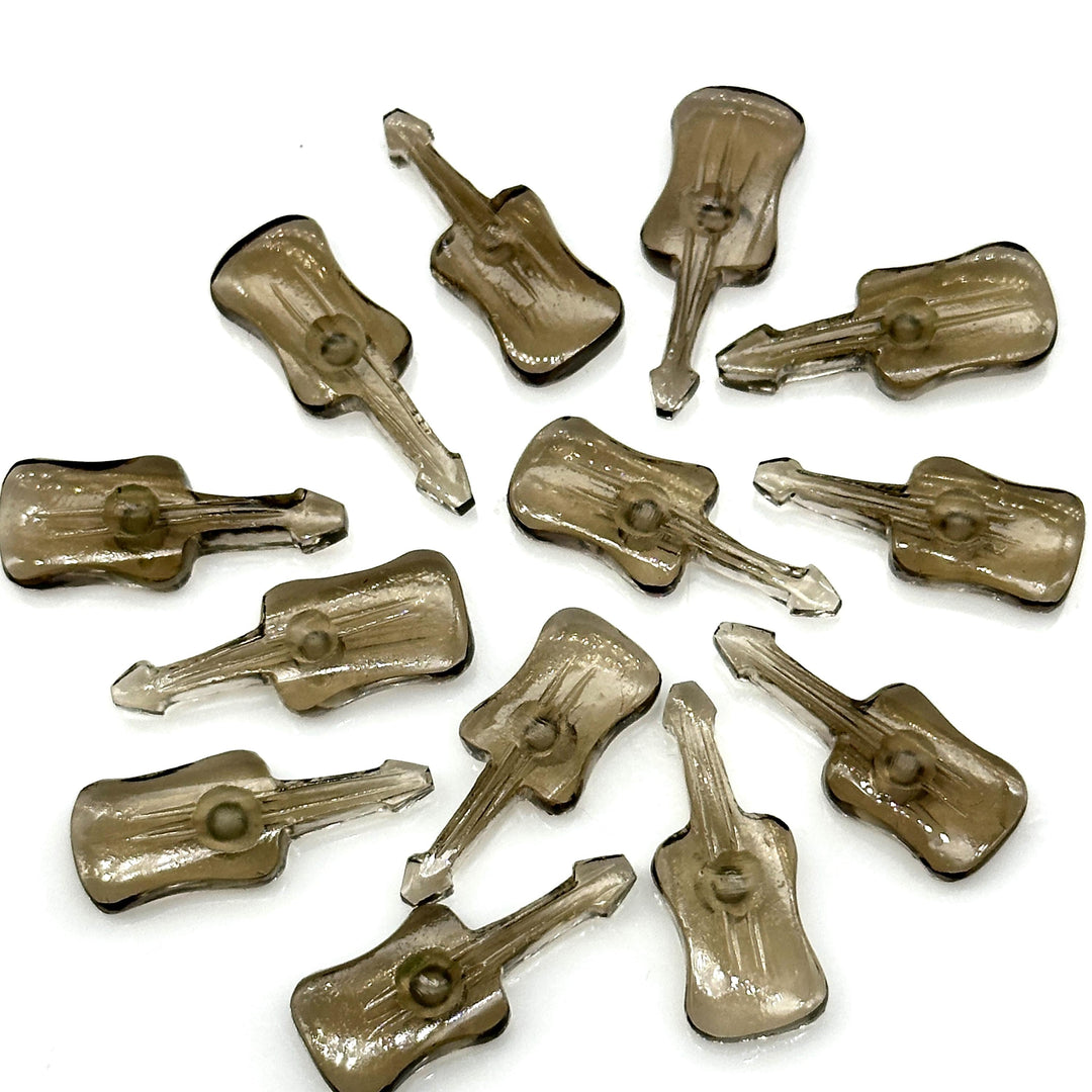 Little Guitar Shape Carving Beads, Natural Smokey Quartz Guitar Shape Hand Carved Gemstone, 26 MM, Miniature Guitar Gemstone, Tiny Charms