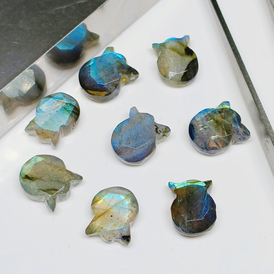 Natural Flashy Labradorite Cat Face Carving, Craft Making Kitty Shape Charms Beads, Faceted Handmade Carved stone Jewelry Making Beads12x10