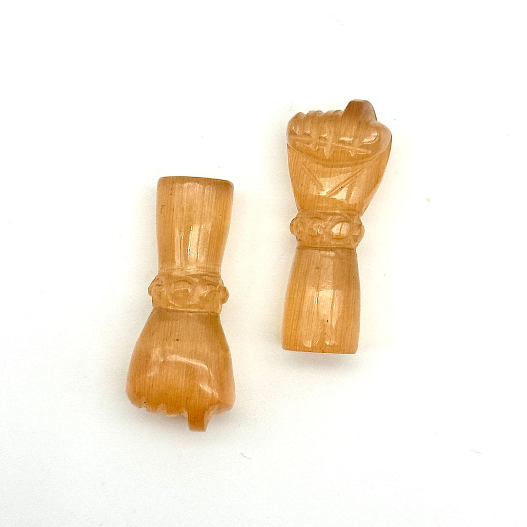 Pretty Peach moonstone Hand Shape Carving, Moonstone Punch Shape Stone, 27 MM Loose Hand Fist Charm For Jewelry Making, Hamsa Charms Beads