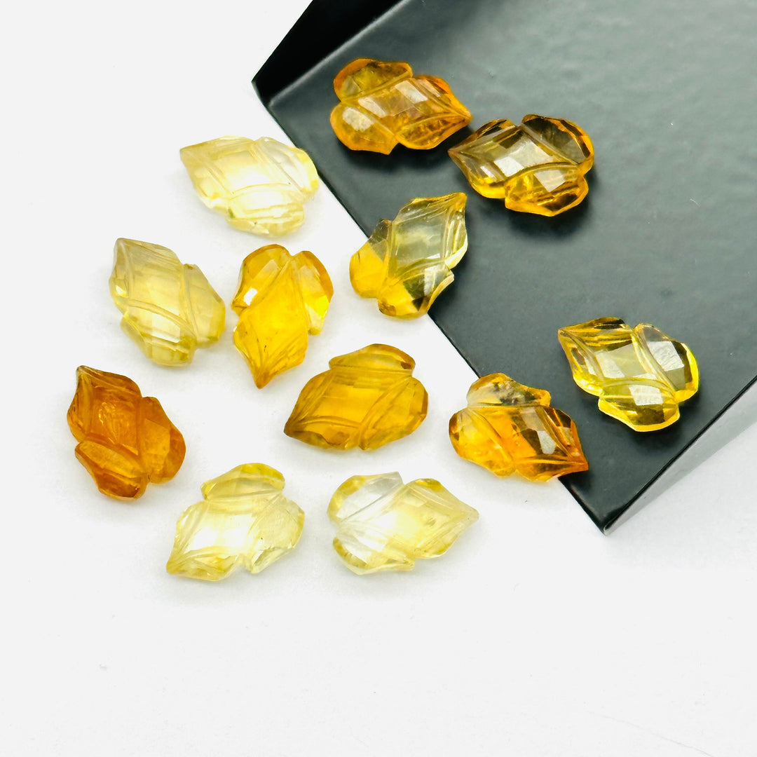 Natural Citrine Leaves Shape Carving Gemstone Beads, 9X13 MM Leaves Shape Loose Briolette's, Summer Leafs Beads, Wholesale Carving Beads