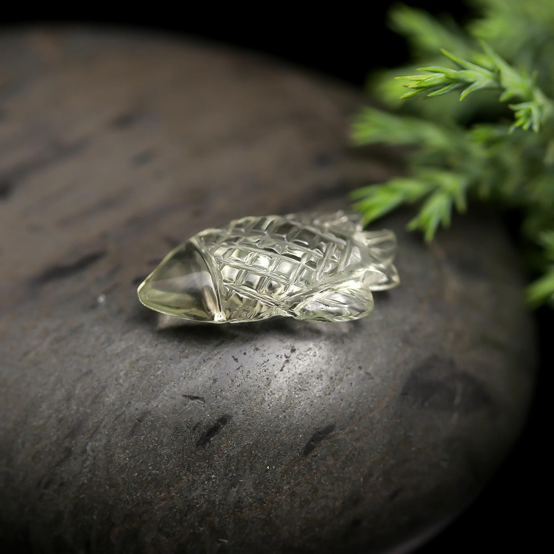 Natural Green Amethyst Fish Shape Beads, Hand Carved Fish Stone For Gifts, 22 MM
