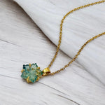 Load image into Gallery viewer, Hand Carved Green Fluorite Flower Pendant Necklace - Boho Hippie Style