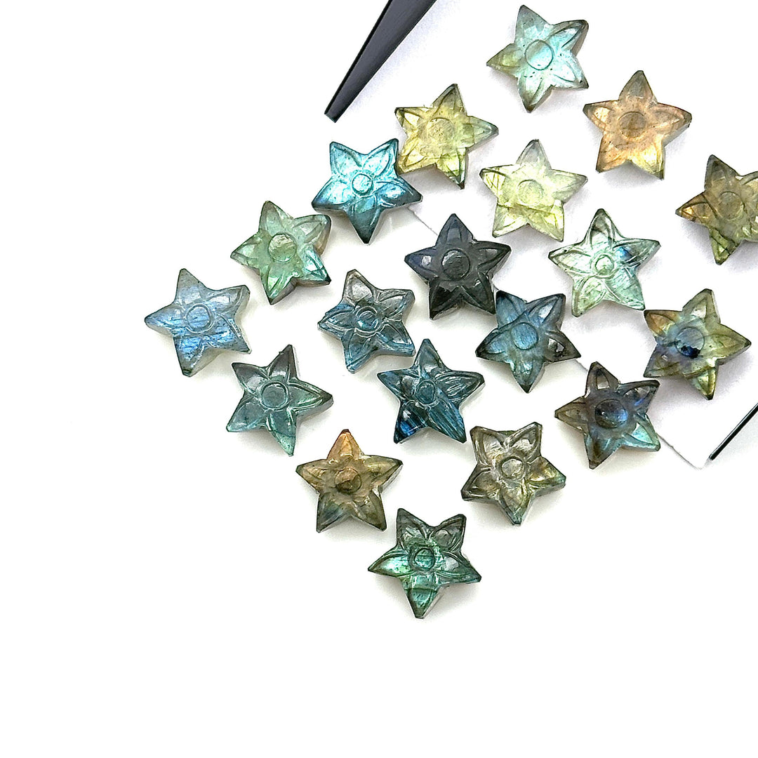 AAA Hand Carved Labradorite Stars Shape Briolette, Flashy Labradorite Flower Carved Star Beads, 10 MM Loose Star Charms for Jewelry Making