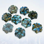 Load image into Gallery viewer, 1,2,3,4,5 100% Natural Labradorite Flower Shape Carved Gemstone, Flower Shape Carving, Carved Gemstone For Jewellery 19 mm