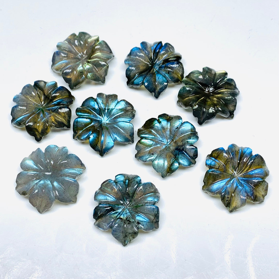 1,2,3,4,5 100% Natural Labradorite Flower Shape Carved Gemstone, Flower Shape Carving, Carved Gemstone For Jewellery 19 mm