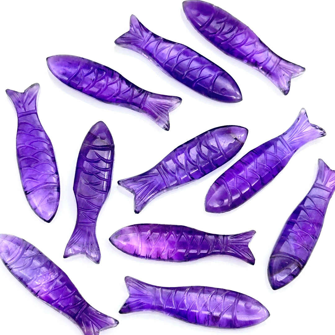 Natural Amethyst Fish Shape Gemstones, Purple Amethyst Healing Fish Beads, Jewely Making and Decor Fish Crystal 30X10 MM