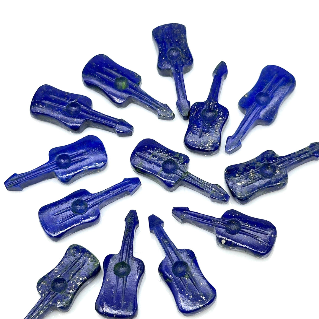 Little Lapis Lazuli Guitar Shape Beads, Natural Lapis Guitar Shape Hand Carved Gemstone, 26 MM, Miniature Guitar Gemstone, Tiny Charms