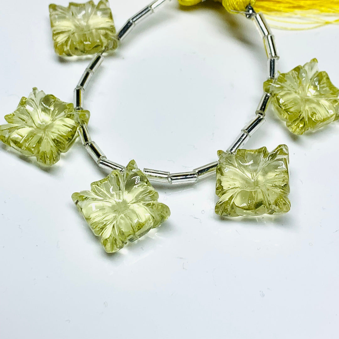 Natural Lemon Quartz Fancy Shape Carved Gemstone, Flower Shape Carved Briolette's, Fancy Shape Carving Loose Gemstone Bead for Jewlery 14 MM