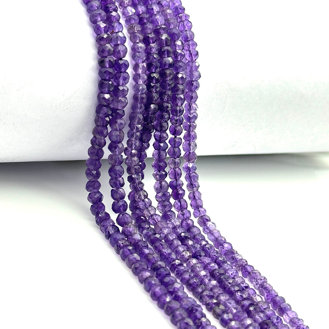 Natural Amethyst Faceted Rondelle Beads, Amethyst Faceted Jewelry Making Loose Beads, Purple Amethyst Crystals, 4 MM Wholesale Crafts Beads