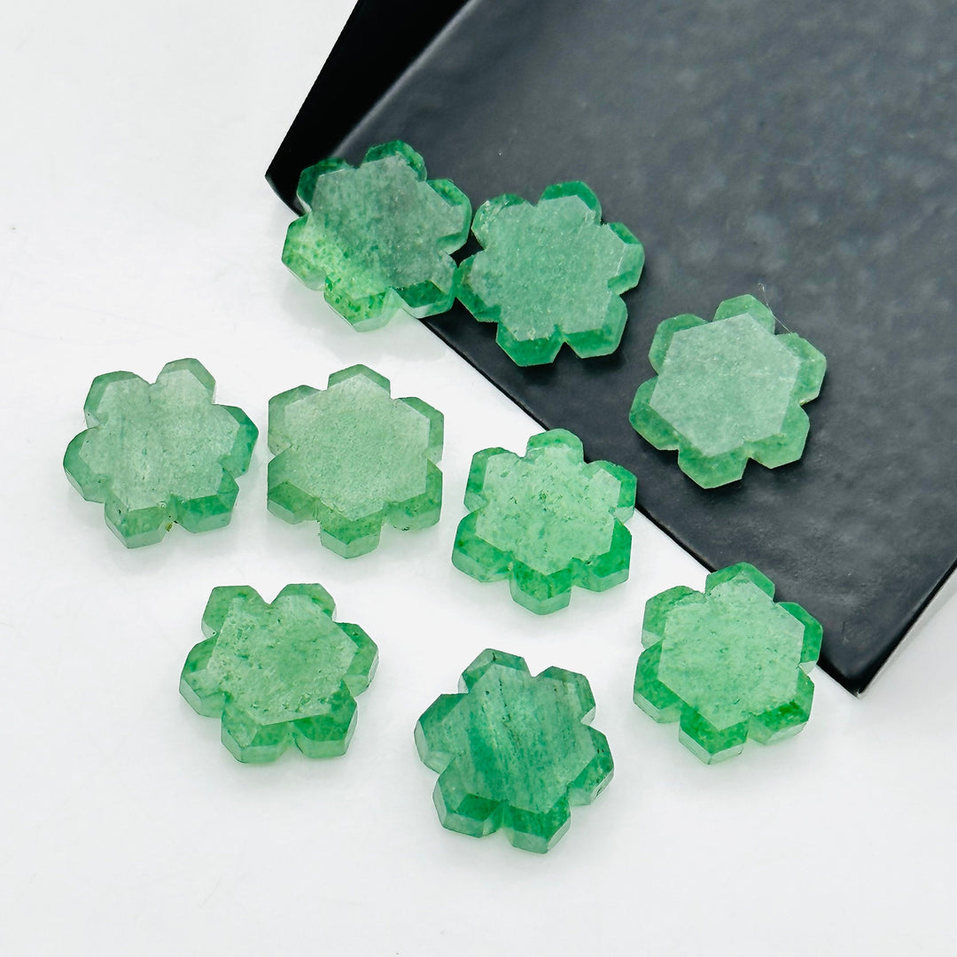 Beautiful Green Strawberry Flower Shape Beads, Hand Carved Flower Shape Gemstone, 11 MM Hexagon Shape Charm Beads For Jewelry, Cut Stones