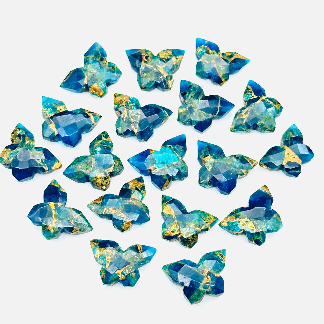 Pretty Butterflies, Mohave Neon Copper Turquoise Butterfly Shape Beads, Faceted Butterfly Gemstone, Neon Turquoise Carving Beads 14x10 MM
