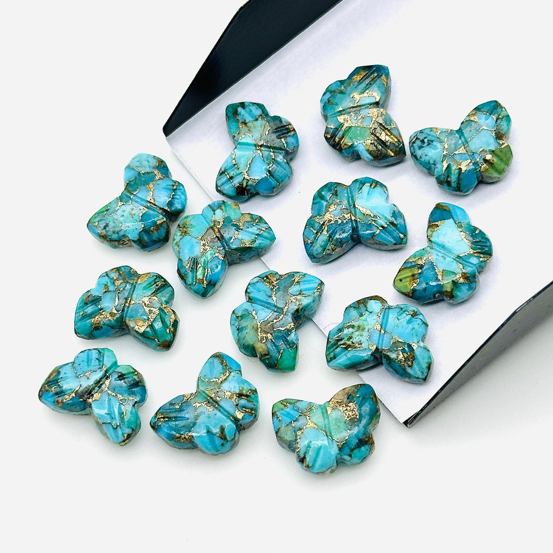 AAA Copper Turquoise Butterfly Shape Beads, Turquoise Hand Carved Butterfly Briolettes, Gemstone Carving Beads, 13 MM Jewelry Making Charms