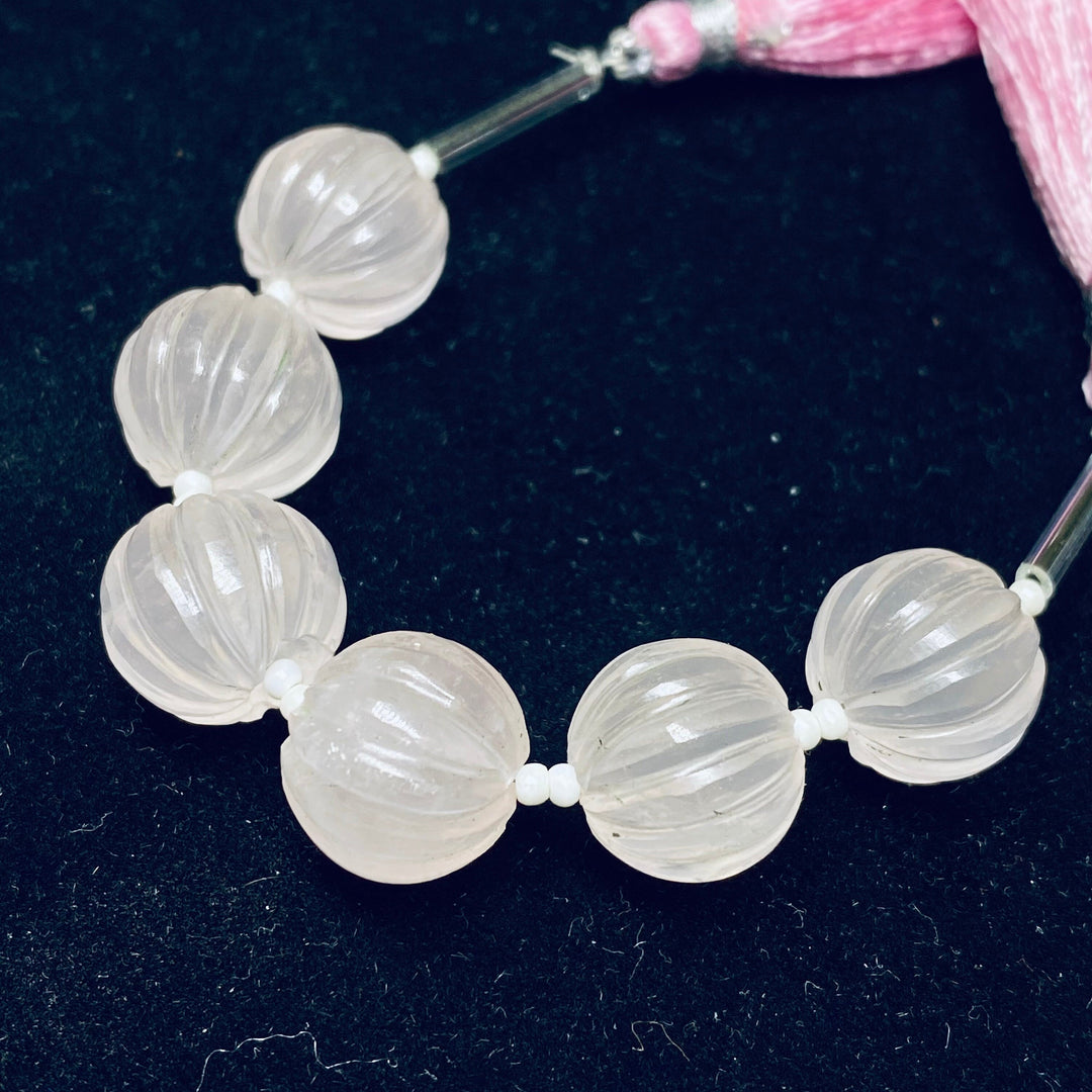 1,2,3,4,5 pcs 100% Natural Rose Quartz Carved Melon Shape Beads Strand, Melon Shape Gemstone, Gemstone For Jewellery, 12 mm