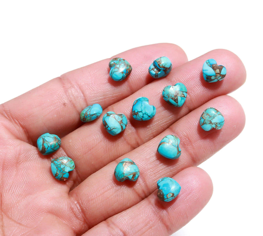 Copper Turquoise Heart Shape Beads, AAA Turquoise Smooth Heart Shape Briolette's, AAA Hand Carved Heart Charm, 8 MM, Mini Heart Craft Beads