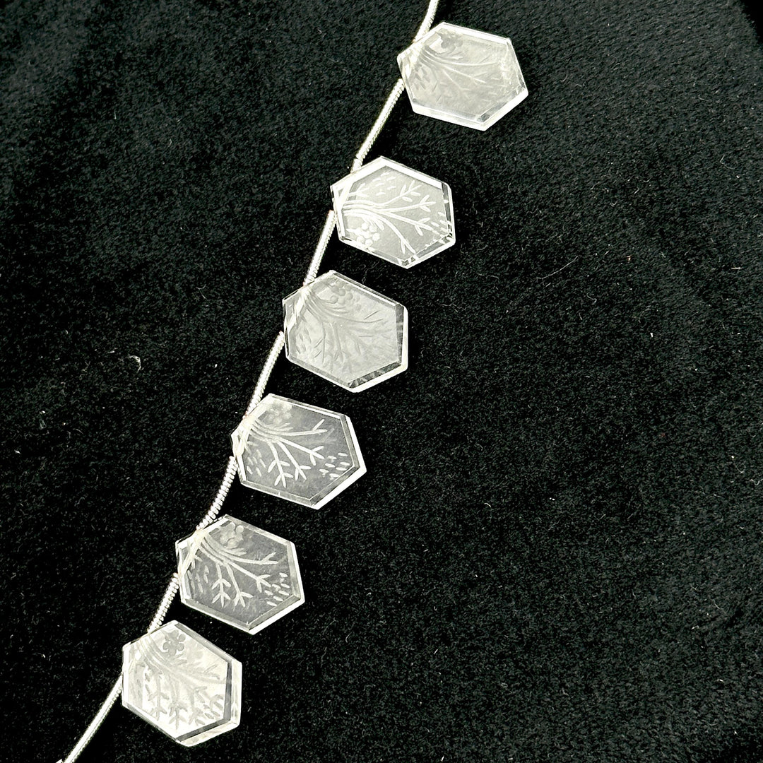 Incarved Crystal Quartz Hexagon Gemstone Beads: Handmade Jewelry Making (11x16 mm)