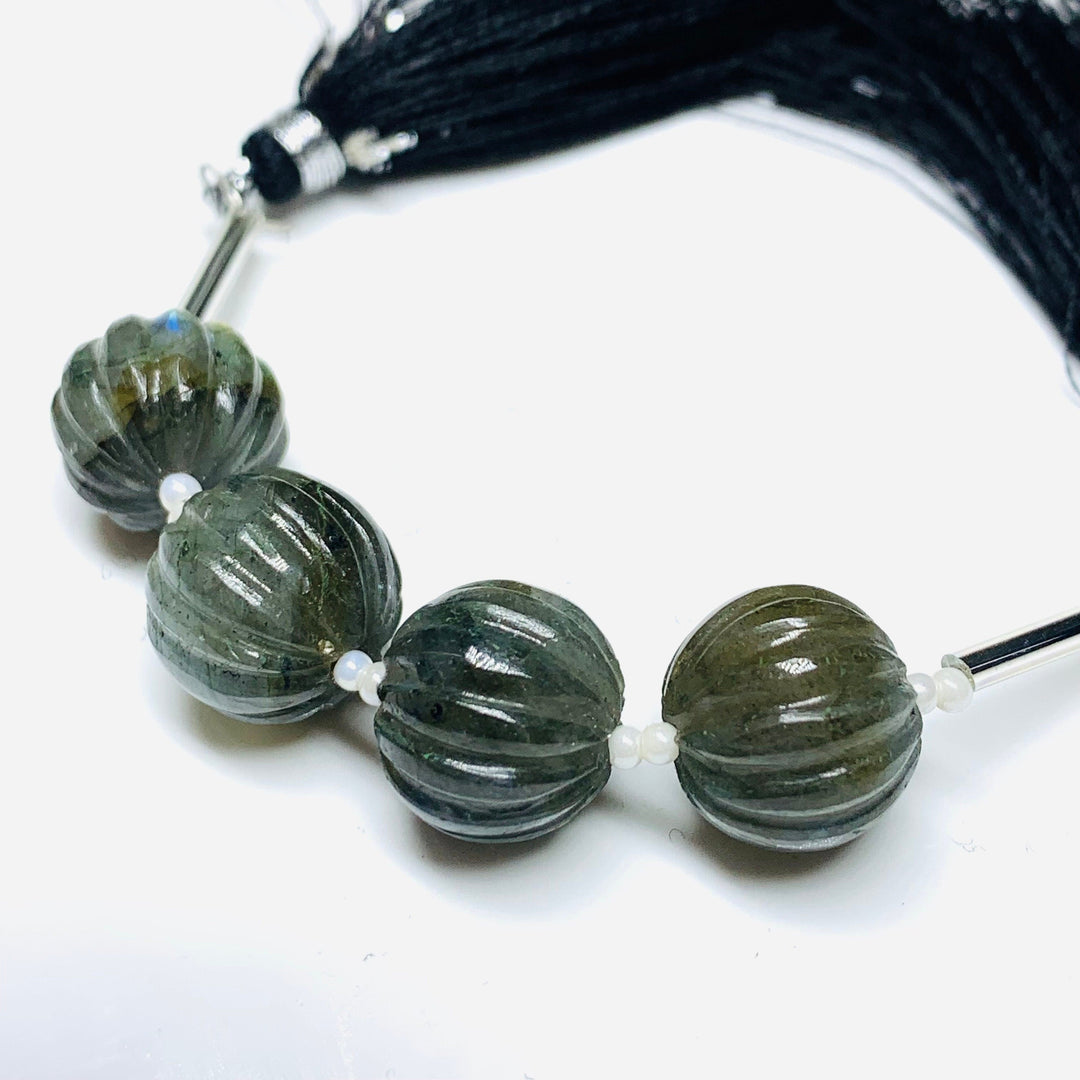 1,2,3,4,5 pcs 100% Natural Labradorite Carved Melon Shape Beads Strand, Melon Shape Gemstone, Gemstone For Jewellery, 12 mm