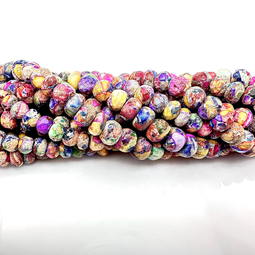 Amazing Colorful Turquoise Beads, Rainbow Turquoise Faceted Rondelle Beads, 8-10 mm, 4 Inch, Wholesale Jewelry Making Beads, AAA Turquoise