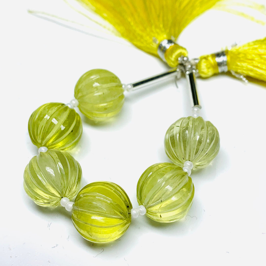 1,2,3,4,5 pcs 100% Natural Lemon Quartz Carved Melon Shape Beads Strand, Melon Shape Gemstone, Gemstone For Jewellery, 12 mm