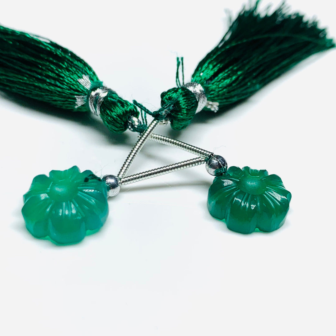 AAA Quality 2 Pcs strand 100% Natural Green Onyx  Fancy Shape Carved Gemstone, Fancy Shape Carving, Carved Gemstone For Jewellery 12mm