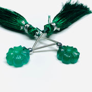 AAA Quality 2 Pcs strand 100% Natural Green Onyx  Fancy Shape Carved Gemstone, Fancy Shape Carving, Carved Gemstone For Jewellery 12mm