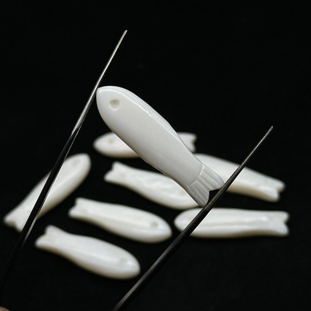 Carved Mother of Pearl Fish Beads, 30mm Gemstone Briolette