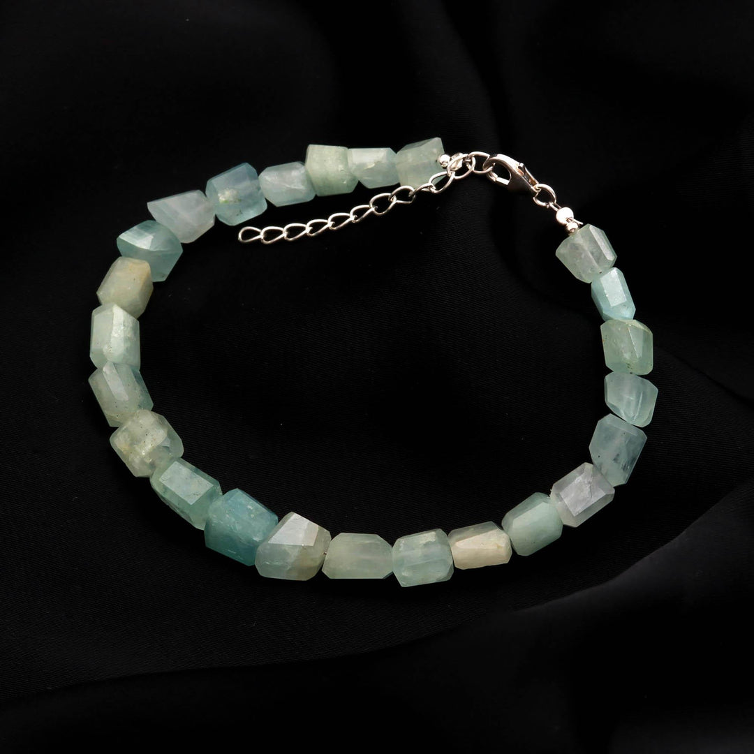Natural Aquamarine Tumble Beads Bracelet, Aquamarine Faceted Nugget Beads Bracelet, Healing Gemstone Jewelry for Gifts, March Birthstone